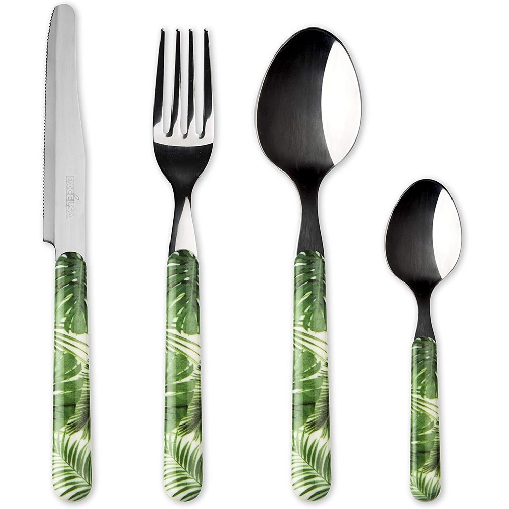 Excelsa Servizio piatti tavola Foliage 48 pezzi con posate e bicchieri Excelsa